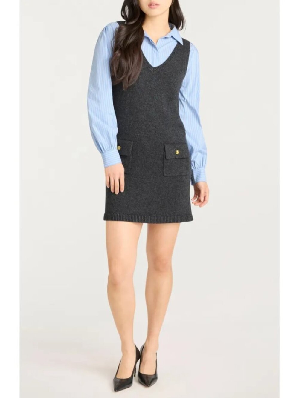 Cinq à Sept Vivianne Mixed Media Mini Dress Black Cotton Wool Blend Preppy Sz XS